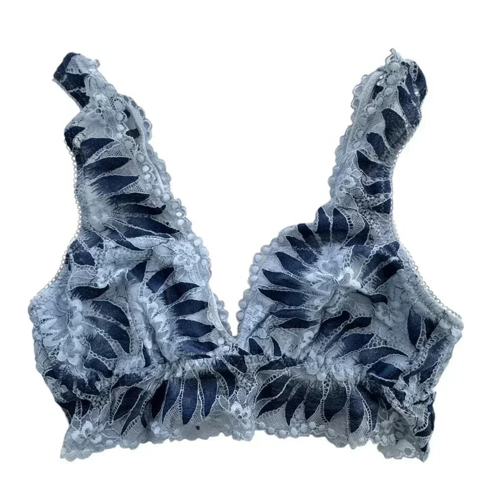 Aerie Blue Floral Lace Mesh Bralette Size Small lingerie Bra Crop Top